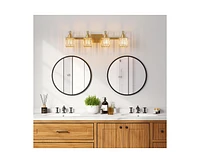 gaomon Bathroom Vanity Light Fixtures Modern Crystal Vanity Light Fixtures Over Mirror;4 Light Modern Crystal Wall Lighting with Square Shade Gold