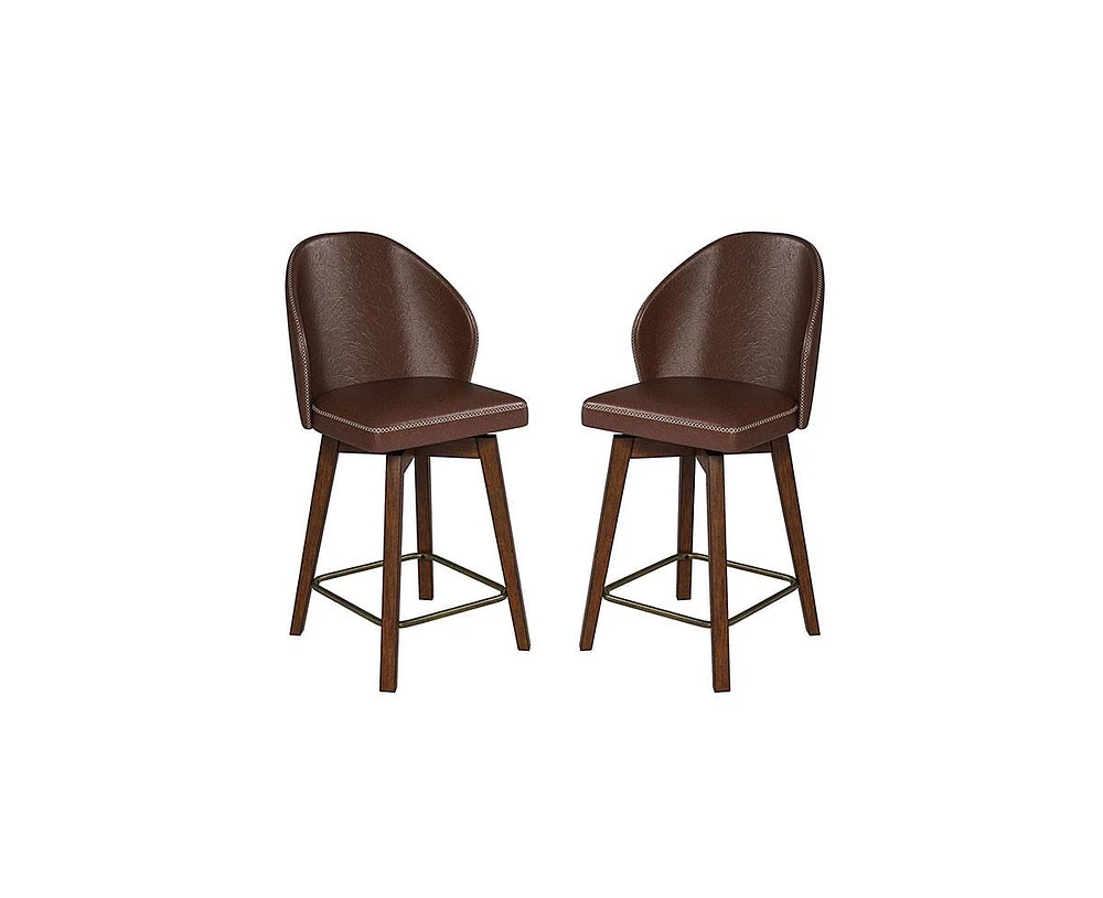 Hulala Home Mid-century Gien Leather Swivel Stool with Solid Wood Legs