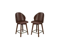 Hulala Home Mid-century Gien Leather Swivel Stool with Solid Wood Legs