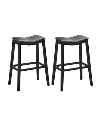 Sugift 29 Inch Set of 2 Backless Wood Nailhead Barstools with Pvc Leather Seat