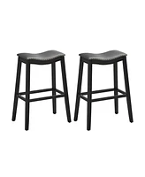 Sugift 29 Inch Set of 2 Backless Wood Nailhead Barstools with Pvc Leather Seat