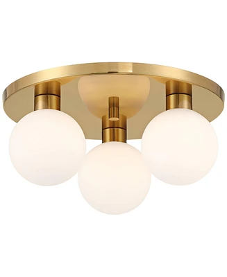 Possini Euro Design Katalin 12 1/4" Modern Semi Flush-Mount Ceiling Light Fixture Kitchen Foyer Hallway Round 3-Light Led Dimmable Gold Finish White G