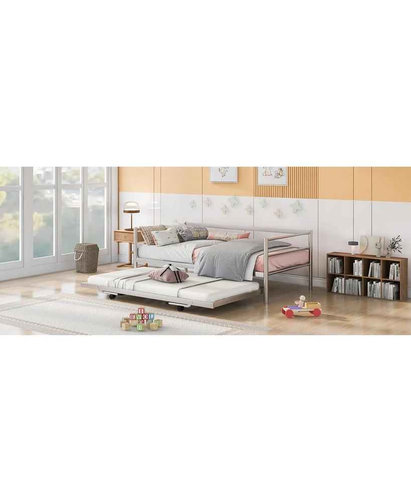 Slickblue Twin Size Metal Daybed with Adjustable Trundle for Versatile Guest Room or Kids' Room