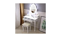 Slickblue White Dressing Table with Light Bulb Single Mirror and 5 Drawers for Makeup and Storage