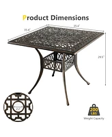 Sugift 35.4 Inch Aluminum Patio Square Dining Table with Umbrella Hole