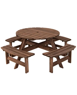 Sugift Patio 8 Seat Wood Picnic Dining Seat Bench Set