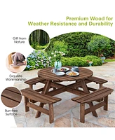 Sugift Patio 8 Seat Wood Picnic Dining Seat Bench Set