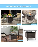 Inolait Patio Square Wicker Side Table with Umbrella Hole for Yard Garden Poolside