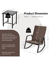 Vebreda 3 Pieces Patio Rattan Rocking Furniture Set