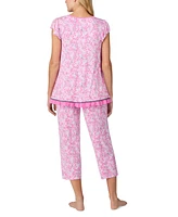 Ellen Tracy Women's Cropped Flutter-Sleeve Floral Pajama Set