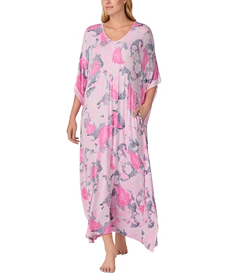 Ellen Tracy Women's Printed V-Neck Caftan Nightgown