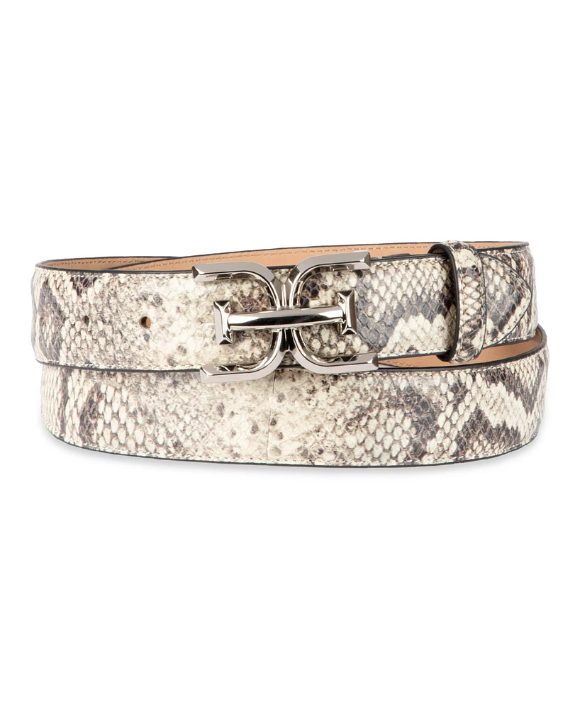 Sam Edelman Women's Double-e Plaque Buckle Exotic Print Belt