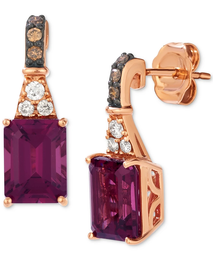 Le Vian Rhodolite (3-3/4 ct. t.w.) & Diamond (1/6 ct. t.w.) Drop Earrings in 14k Rose Gold