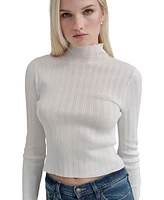 Dkny Jeans Petite Ribbed Mock-Neck Sweater