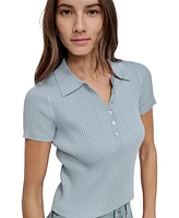 Dkny Jeans Petite Short-Sleeve Ribbed Polo Shirt