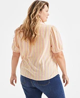 Style & Co Plus Striped Ruffled Popover Top, Exclusively at Macy's