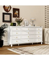 Famapy White Wooden 63 in. W 12-Drawer Chest of Drawers Modern European Style Storage Dresser