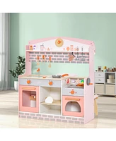 Gouun Double-Sided Kids Play Kitchen Set with Canopy and 2 Seats