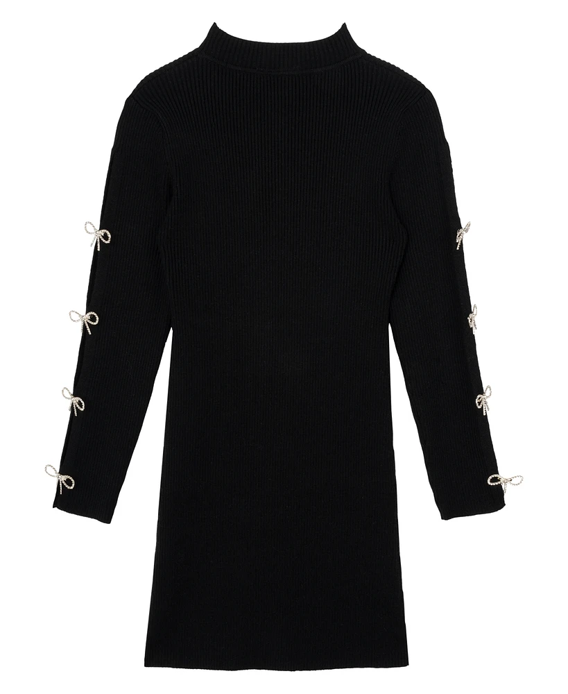 Stella 88 Big Girls Rhinestone Bows Rib Knit Dress