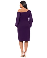 Betsy & Adam Plus Scuba Sheer-Sleeve Midi Dress