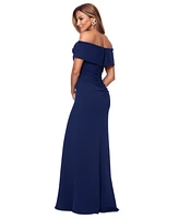 Xscape Women's Floral-Trim Off-The-Shoulder Gown