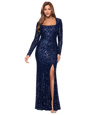 Xscape Women's High-Slit Square-Neck Sequinned Evening Gown