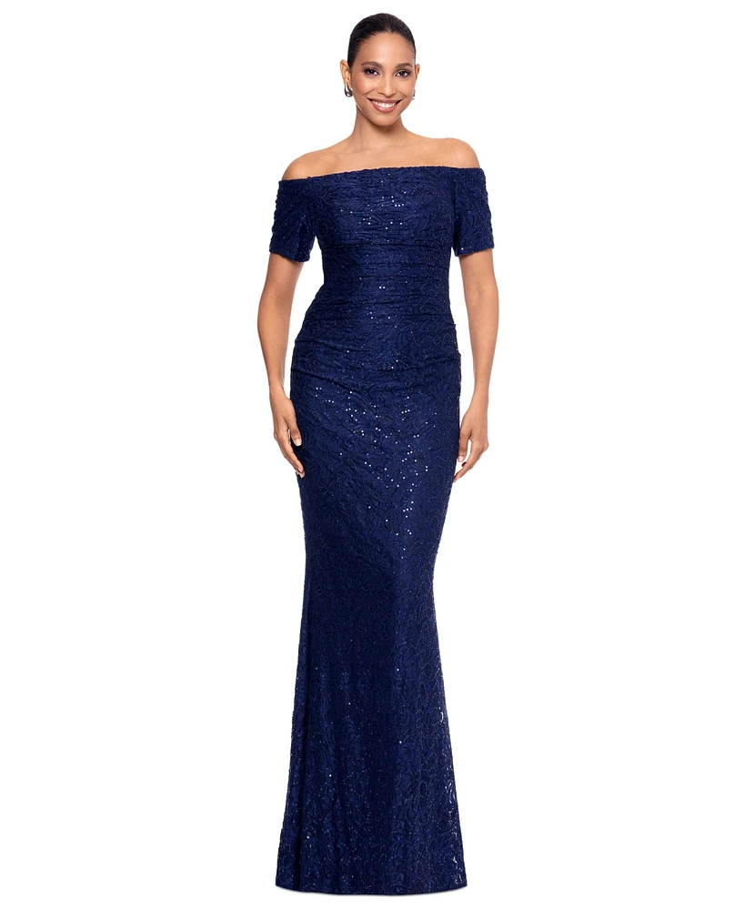 Xscape Women's Sequined Lace Off-The-Shoulder Gown