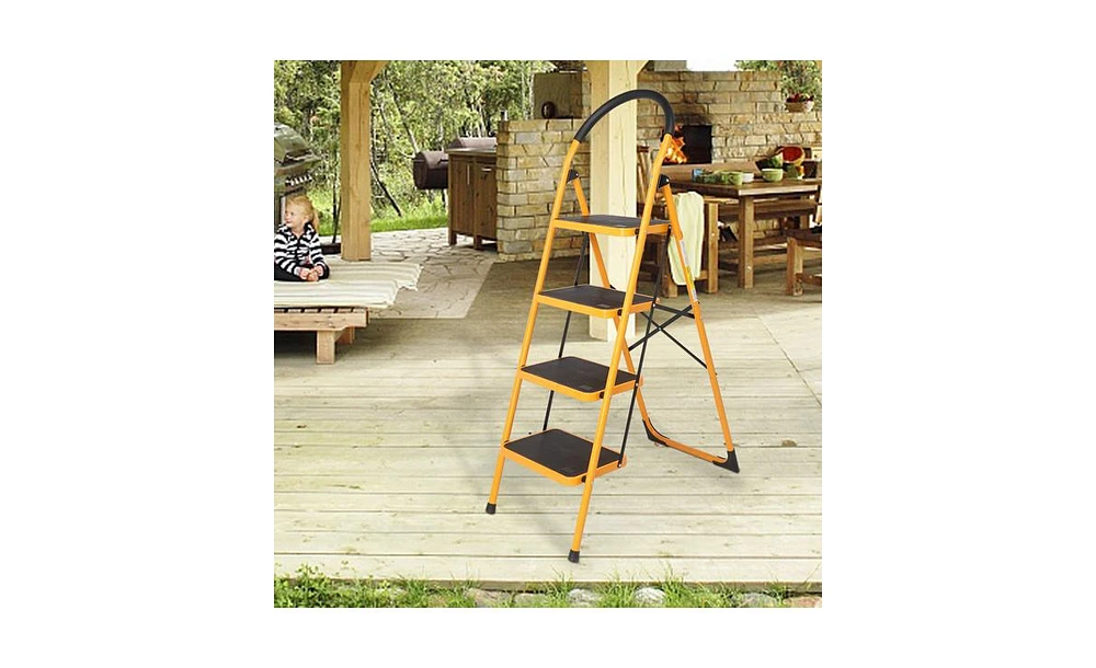 Slickblue 4-Step Folding Ladder – Portable Step Stool, Sturdy and Lightweight for Home and Office Use