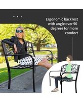 Sugift 50 Inch Patio Park Steel Frame Cast Iron Backrest Bench Porch Chair