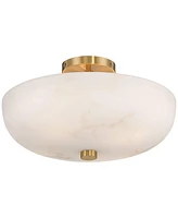 Regency Hill Brock 16" Modern Semi Flush-Mount Ceiling Light Fixture Kitchen Foyer Hallway Round Warm Gold Finish Faux Alabaster Glass Bedroom Bathroo