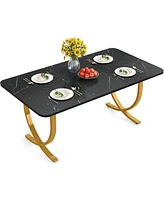 Tribesigns Rectangular Dining Table for 4, 63 Inches Modern Kitchen Table with Faux Marble Table Top and Metal Legs for Dining Room, Kitchen, Black &