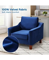 gaomon Elegant Blue Velvet Upholstered Accent Chair with Sturdy Wooden Legs, Removable Cushions, and Anti