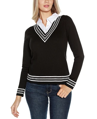 Belldini Women's V-Neck Twofer Sweater