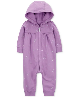 Carter's Baby Girls Heart-Print Cotton French-Terry Hooded Jumpsuit