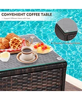 Sugift 3 Pieces Ergonomic Wicker Patio Conversation Set-Beige
