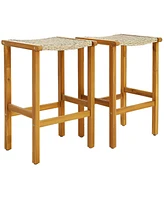 Sugift Patio Wood Bar Stools Set of 2