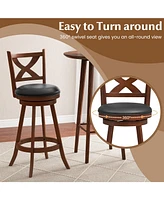 Sugift 2 Pieces Classic Counter Height Swivel Bar Stool Set with X-shaped Open Back