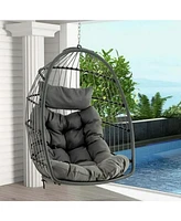 Sugift Hanging Egg Chair Wicker Swing Hammock Chair