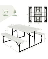 Sugift Indoor and Outdoor Folding Picnic Table Bench Set with Wood-like Texture