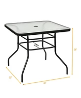 Sugift 32" Outdoor Square Patio Dining Table with Convenient Umbrella Hole