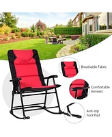 Sugift 3 Pieces Outdoor Folding Rocking Chair Table Set with Cushion