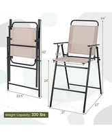 Sugift Patio Folding Bar Stool Set of 2 with Metal Frame and Footrest
