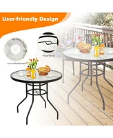 Sugift 32" Round Outdoor Patio Dining Table with Convenient Umbrella Hole