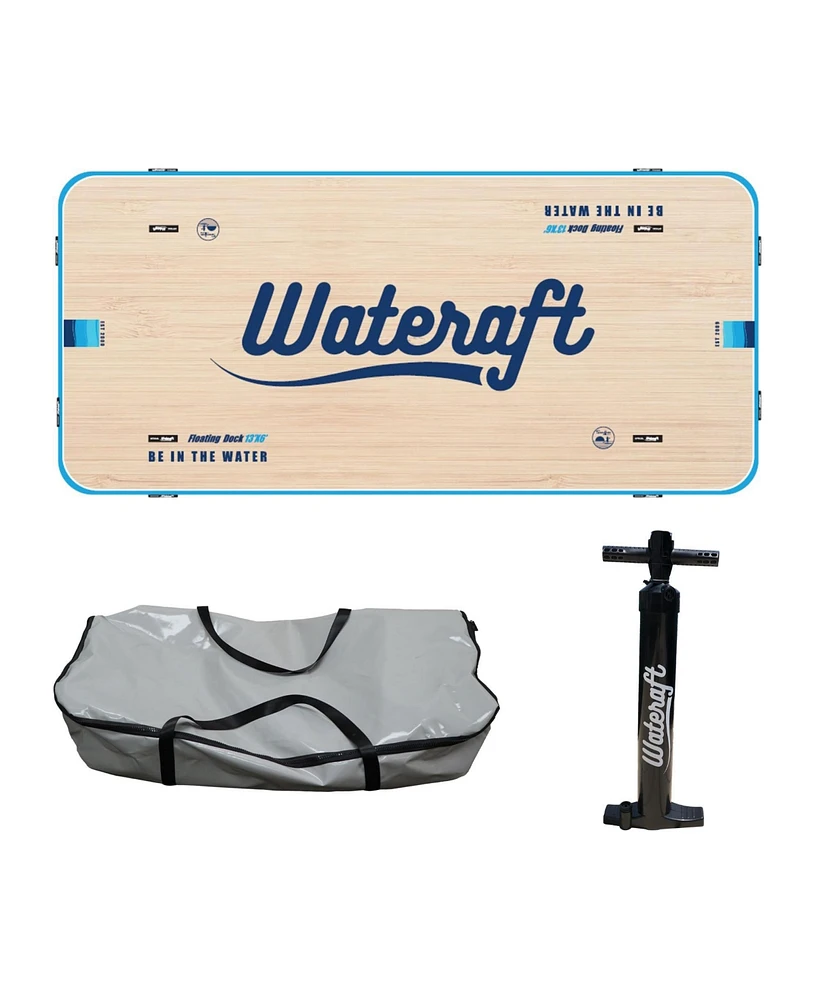 Wateraft 13' x 6' Inflatable Floating Island Dock Platform Raft, White/Blue