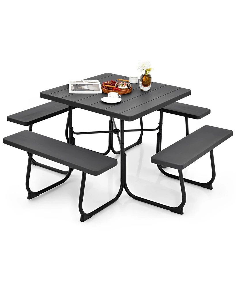 Sugift Outdoor Picnic Table with 4 Benches and Umbrella Hole