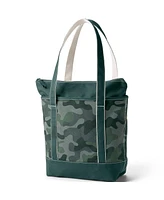 Lands' End Print 5 Pocket Zip Top Long Handle Canvas Tote Bag