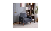Slickblue Dark Grey Linen Single Seat Sofa with Solid Wood Legs, Modular Design for Two- and Three-Seat Combinations