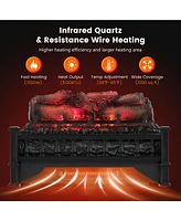 Gymax 20'' Infrared Quartz Electric Fireplace Heater W/ Pinewood Ember Bed Thermostat