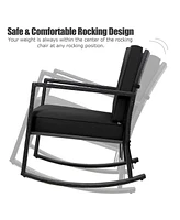 Sugift Patio Rattan Rocker Outdoor Glider Rocking Chair Cushion Lawn