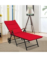 Folding Patio Rattan Lounge Chair with Wheels